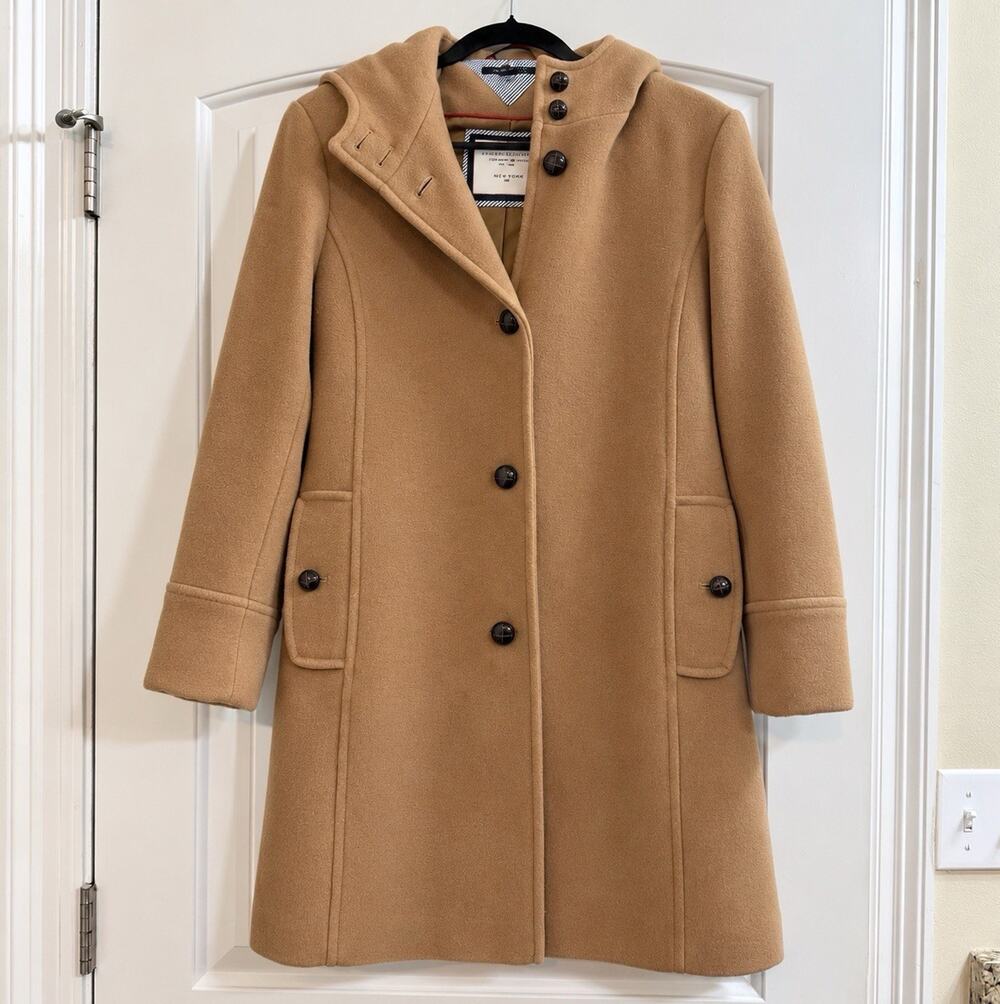 Tommy Hilfiger American Classics Tan Camel Hooded Button Front Wool Coat Size 6
